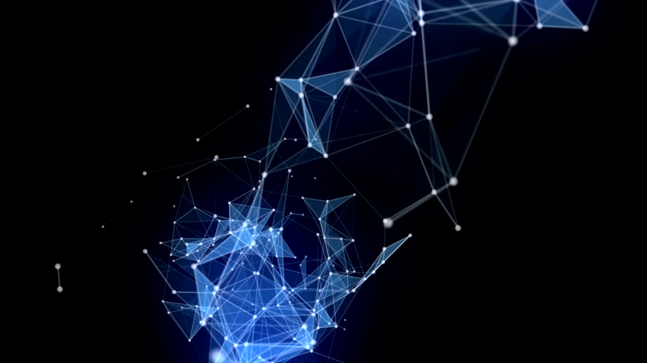 Futuristic plexus animation with glowing triangles in slow motion, 4096x2304 loop 4K