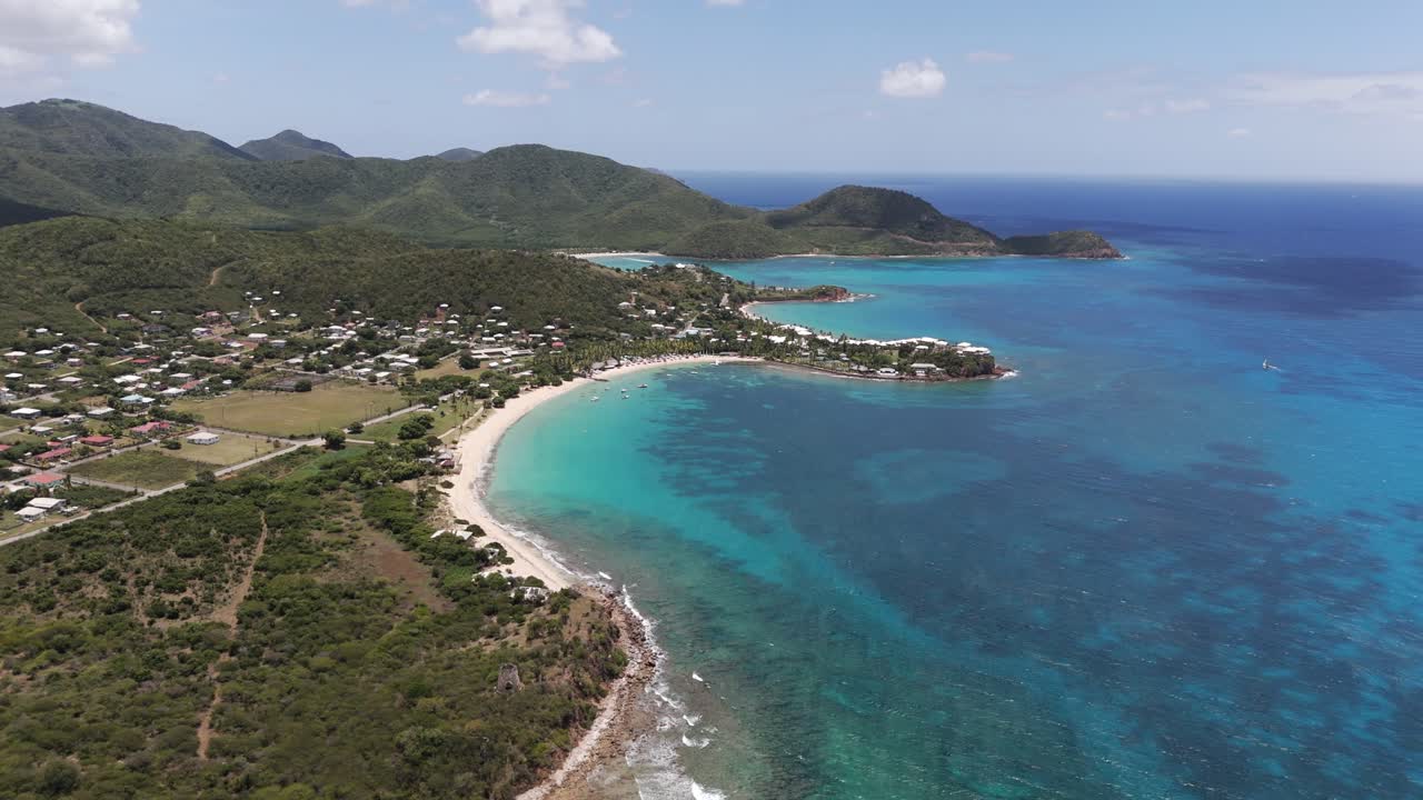 Stunning Turquoise Ocean Water Of The Caribbean Nearby Antigua Coast. aerial, wide shot