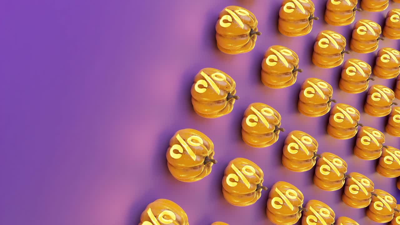 Motivo decorativo a tema zucca con simbolo di sconto su sfondo viola