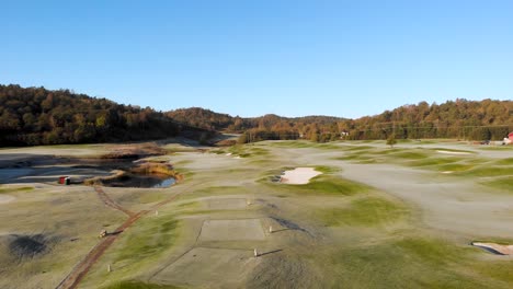 Aerial-view-of-empty-golf-course-in-Kallered,-Molndal-in-Sweden