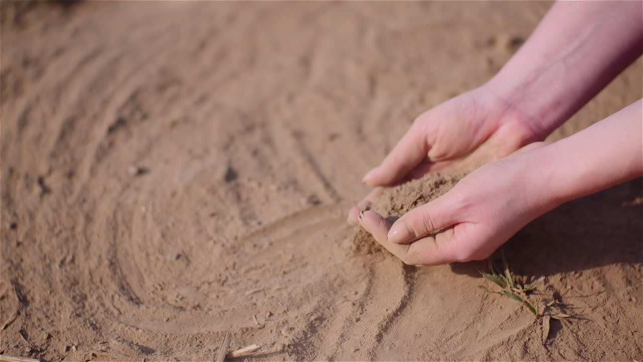 유기농 흙을 붓는 손에 흙을 만지는 농부 2