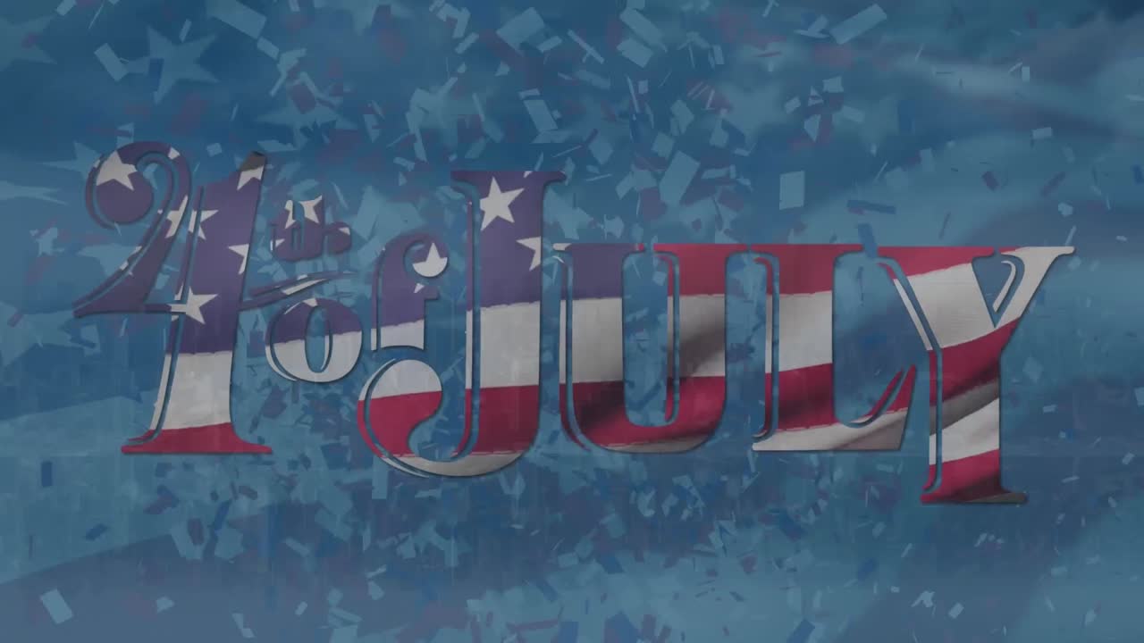 파란 배경 위의 7월 4일 문자의 애니메이션