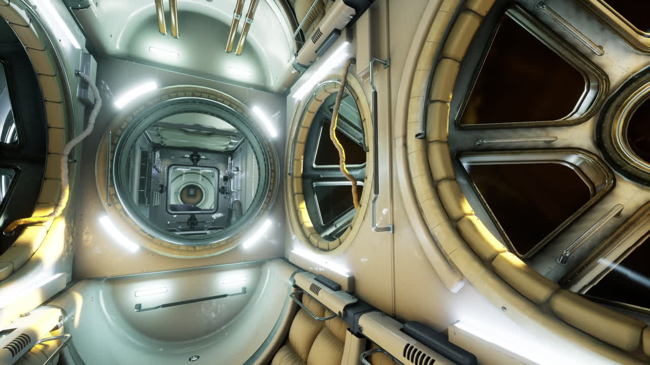 Exploring the sleek interior of a futuristic space station chamber