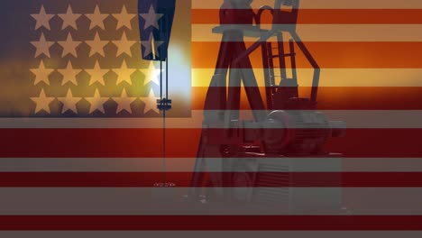 animation of pump jacks over flag of usa