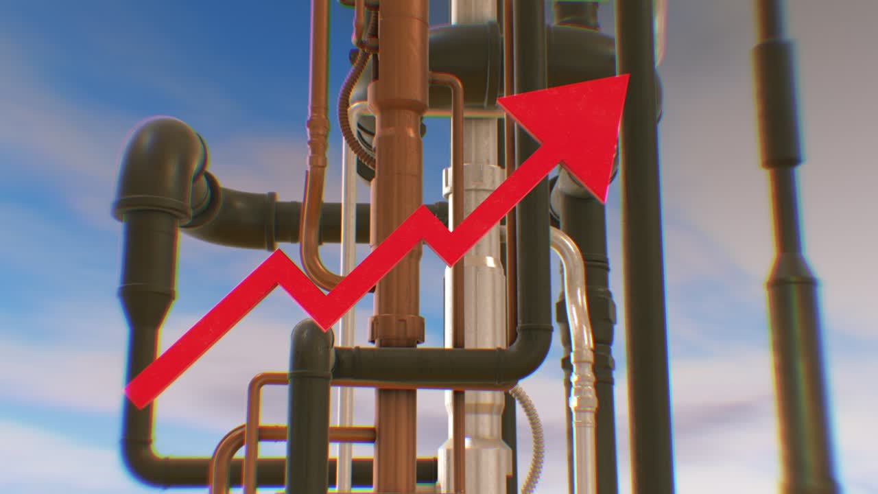 파이프 루프 사이의 빨간 상향 화살표 차트