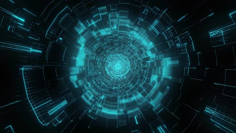 infinite flight into cosmic web structure, abstract neon blue circle sci-fi tunnel. futuristic vj loop motion graphics for music video, night club concert, audio visual show background. time warp portal. 3d animation 4k loop
