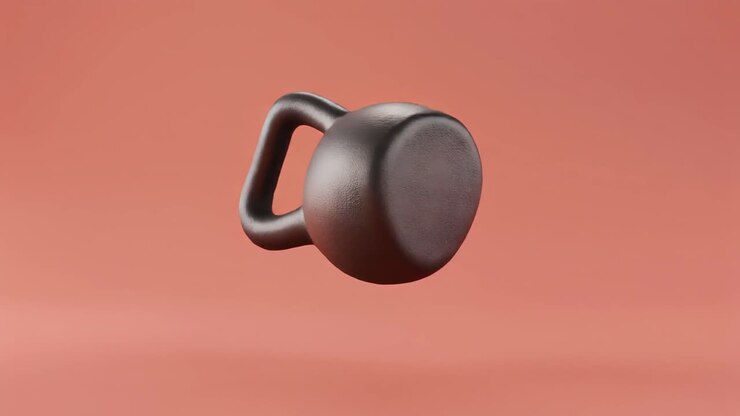 Black Kettlebell Rotating and Floating on a Peach Background