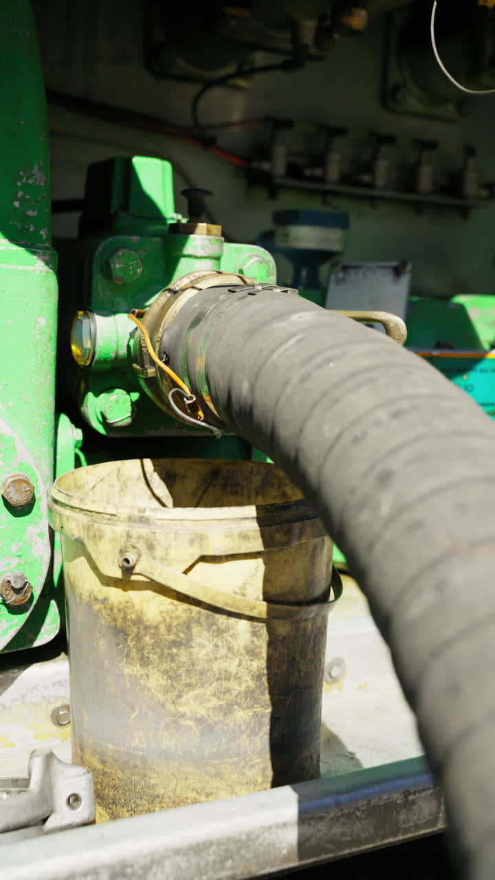 High pressure hose from tanker refuels airplane kerosene at airport