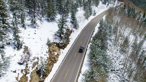 jeep wrangler driving through snowy mountains, solo adventure road trip