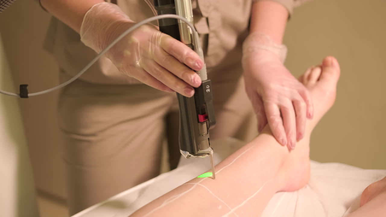 Close-up of Laser Hair Removal Procedure on Woman's Leg