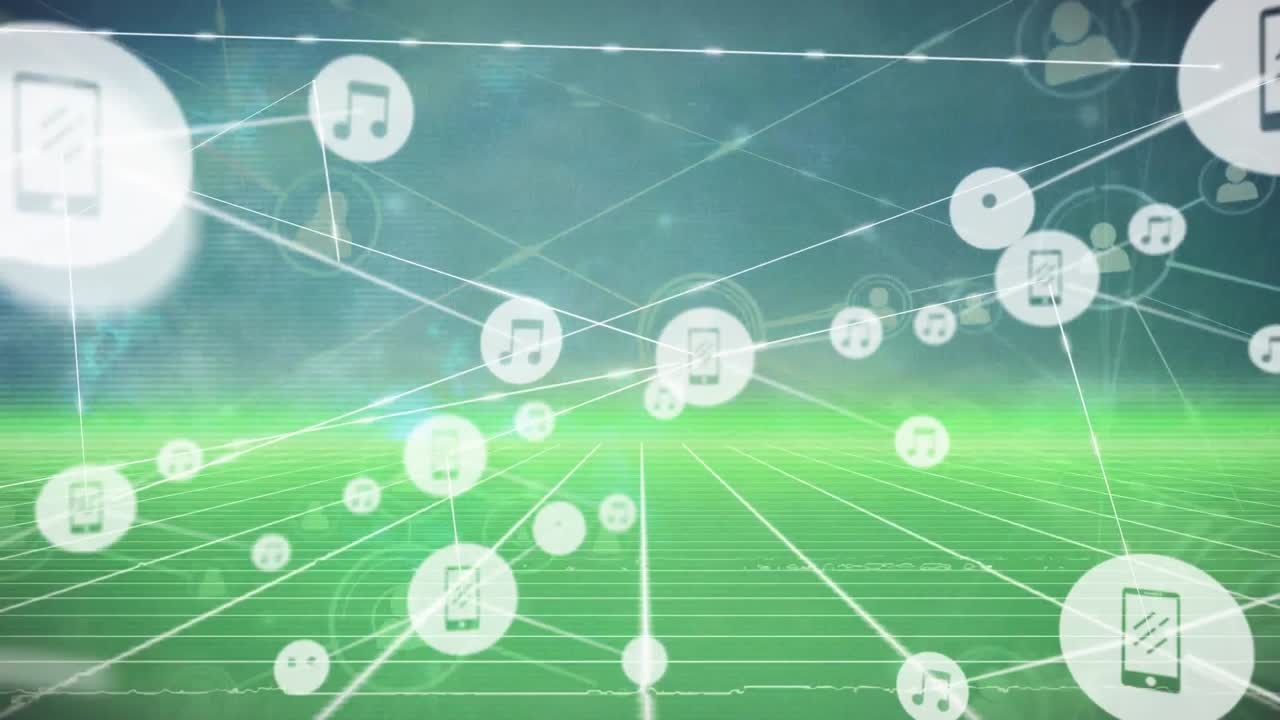 모양과 구름 위의 아이콘으로 연결된 네트워크의 애니메이션