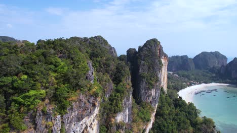 aerial view of railay beach, krabi thailand, scenic limestone rocks above sandy shore