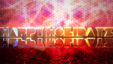 happy holidays on stage with red hexagons pattern