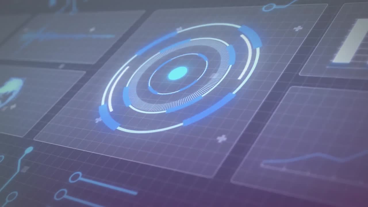 Animation of scope scanning and data processing on black background
