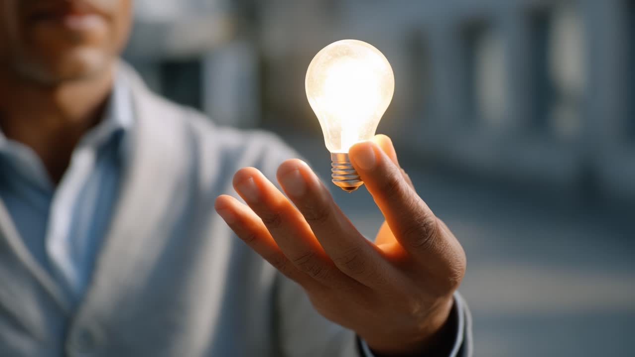 Illuminating Ideas: A Journey Through Creativity as Light Shines from a Light Bulb Held Gently in Hand, Symbolizing Inspiration and Innovation in Everyday Life