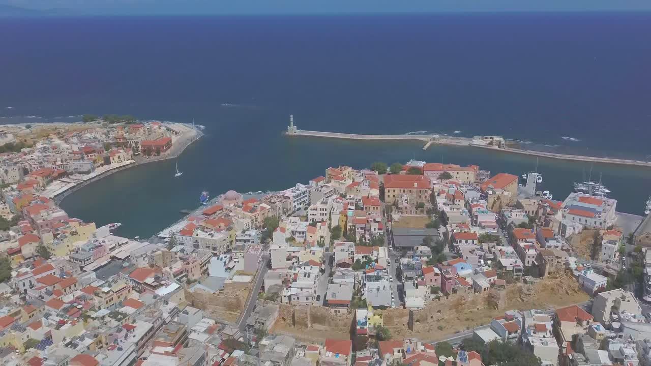 The old Venetian harbor in Chania, Crete, Aerial view