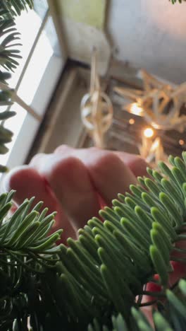 woman looking at christmas tree