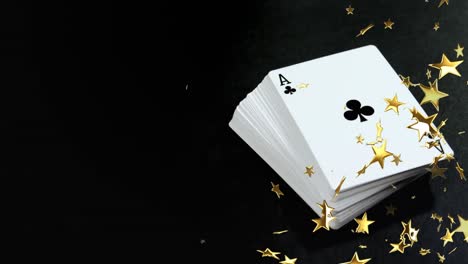 animation of moving stars over cards on black background