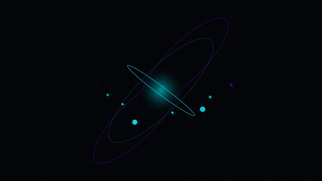 Gráfico de movimiento abstracto de anillos orbitales giratorios y núcleo brillante