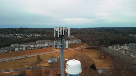 aerial shot revolving around cell phone tower