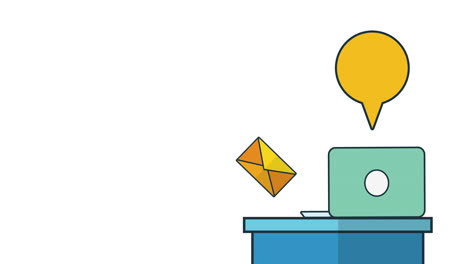 laptop computer device with envelope email and speech bubble