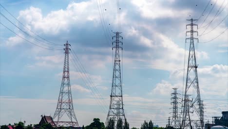 4k timelapse of high voltage post.high-voltage tower sky background