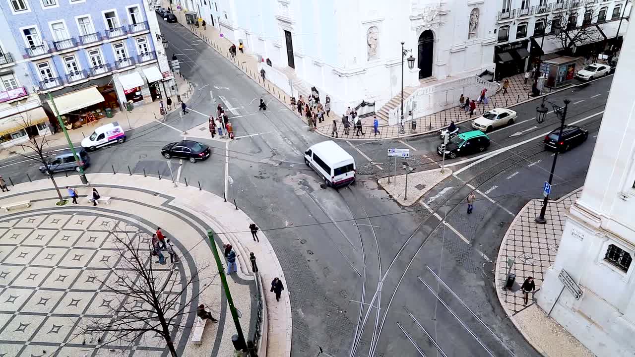 Traffic, tram, in the center of Lisbon, Portugal.