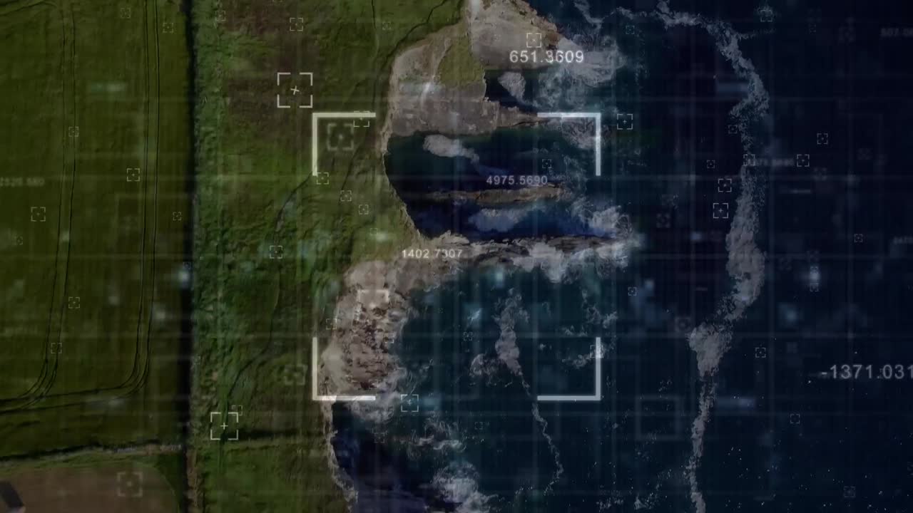 animación del procesamiento de datos y cuadros sobre el paisaje