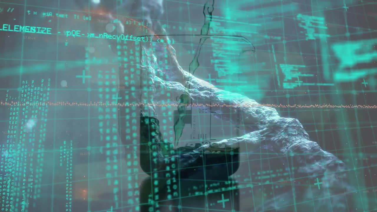 Animation of data processing over dna strand and beaker