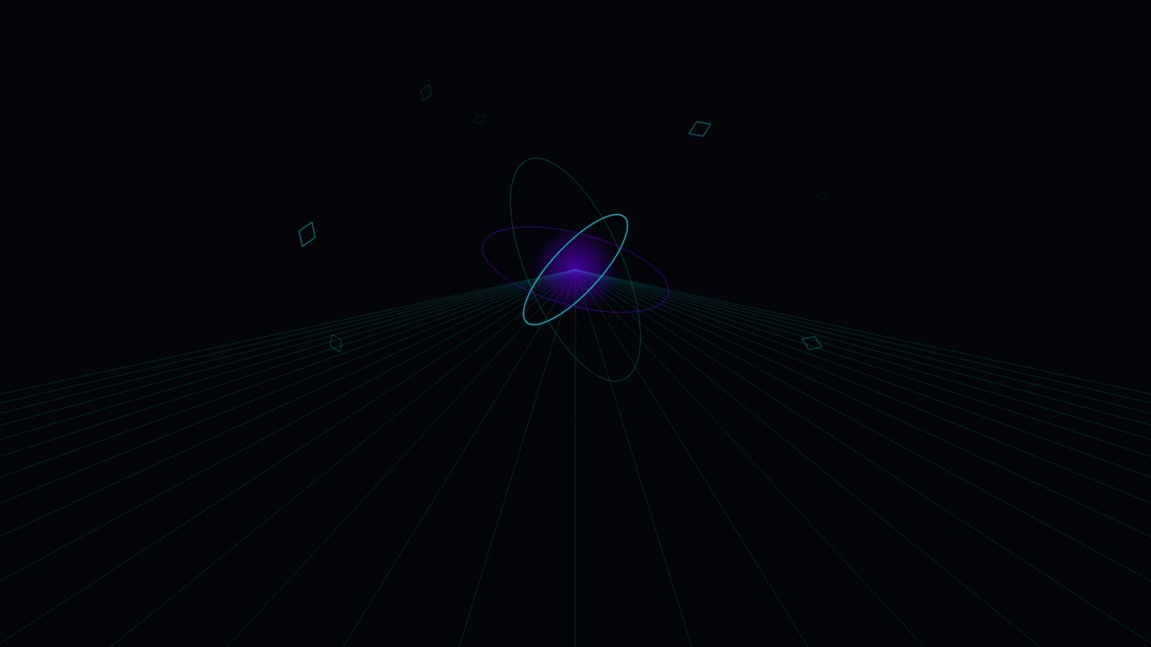 Abstract Digital Animation of Rotating Neon Rings and Geometric Shapes