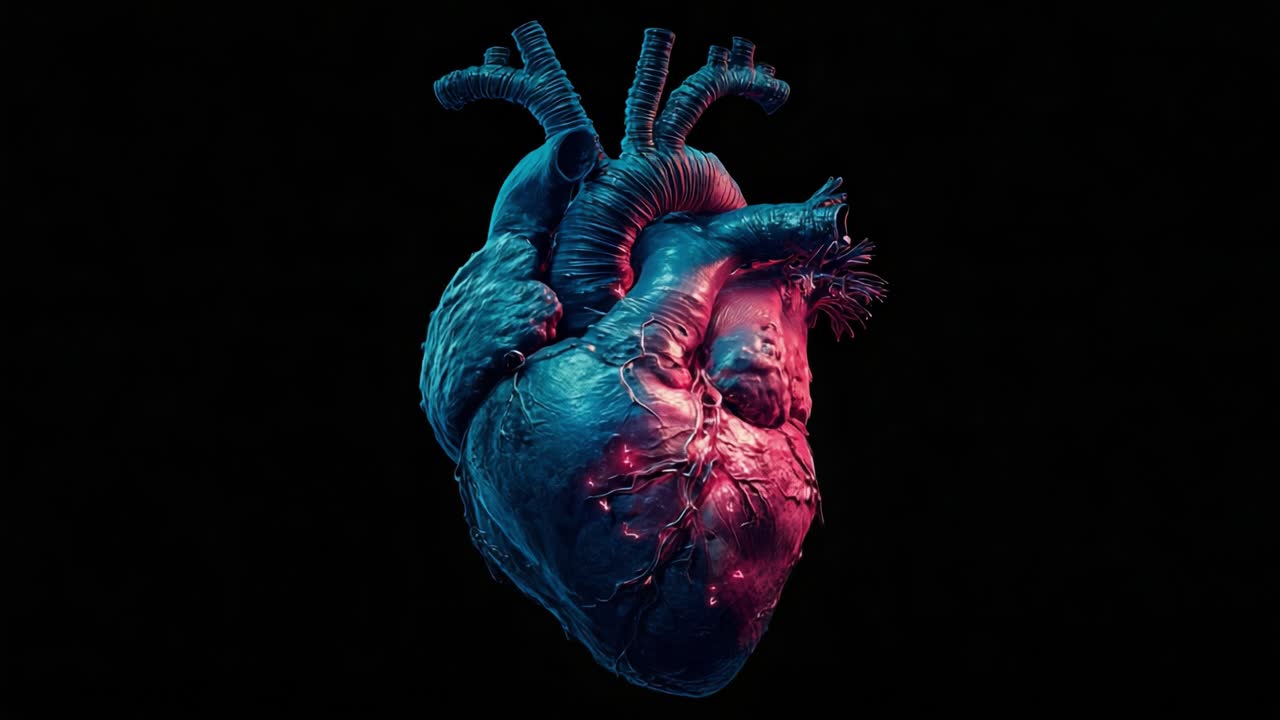 A Vibrant and Detailed Representation of a Human Heart, Capturing the Intricate Structures and Textures in Stunning Visual Contrast and Coloration