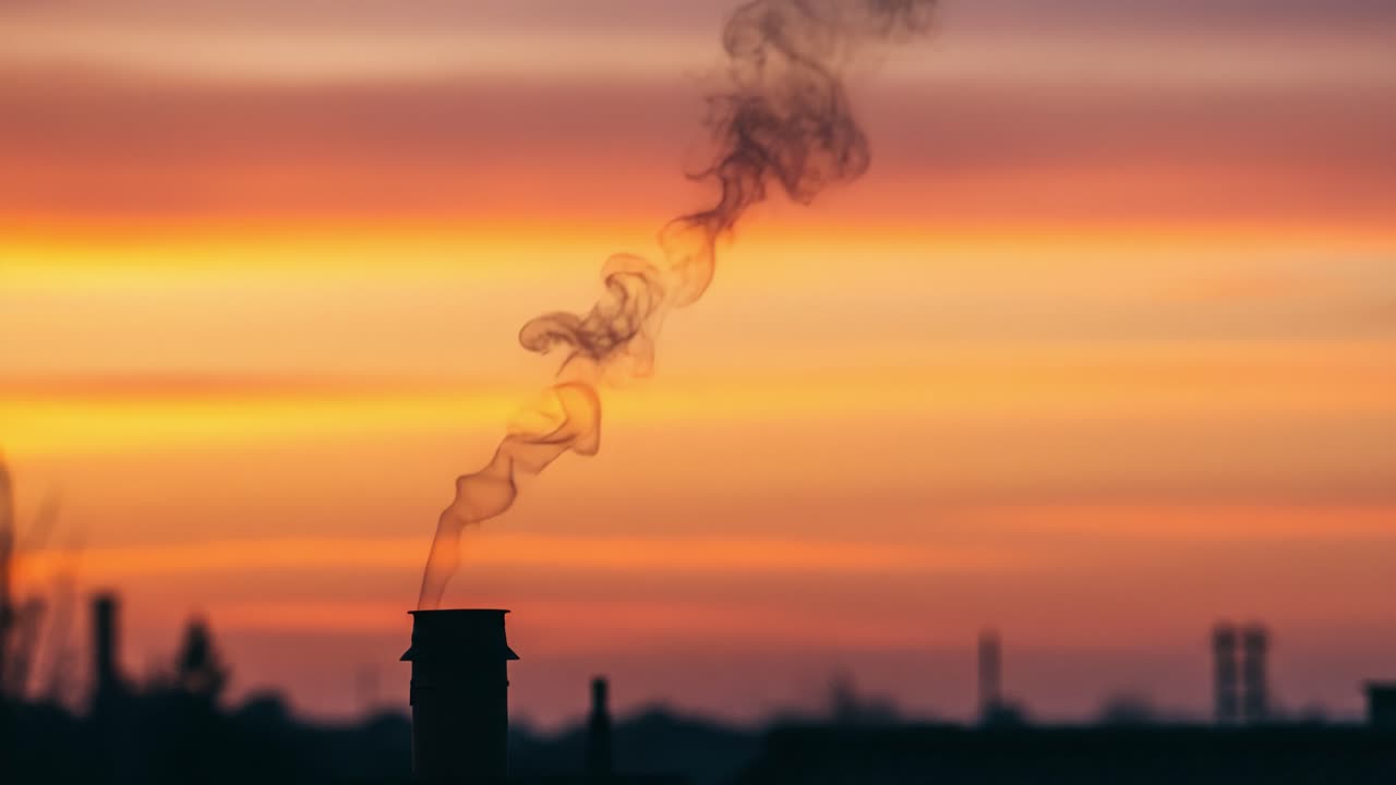 A Soothing Dawn Skyline: Wisps of Smoke Dancing Against a Colorful Sunrise, Capturing the Tranquility of Nature's Morning Palette