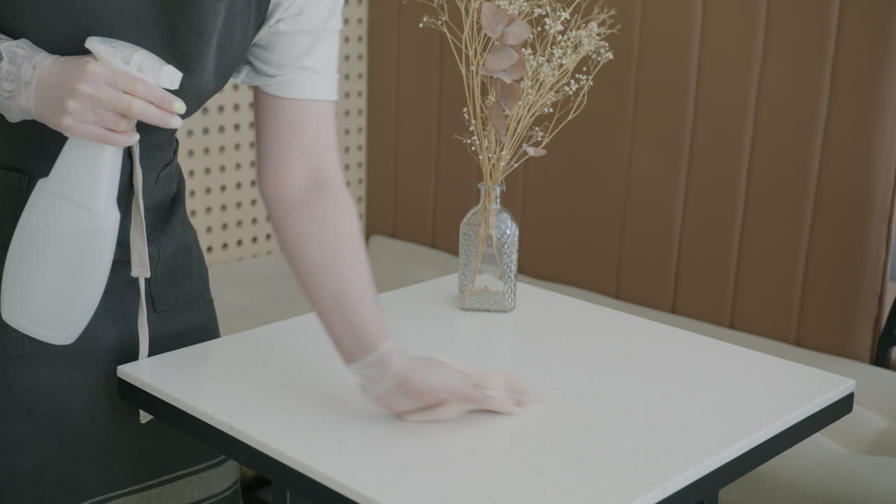 Restaurant Employee Cleaning a Table