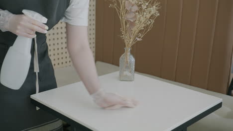 restaurant employee cleaning a table