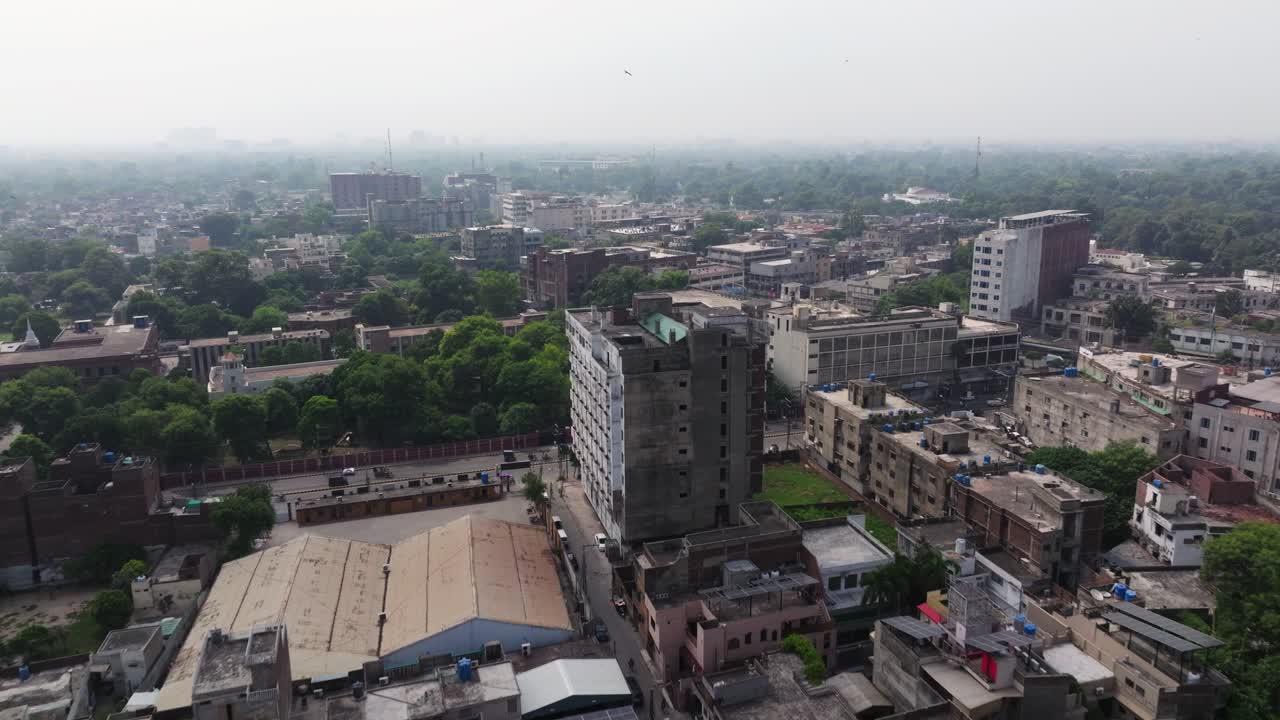 Establishing Drone Shot Above Lahore, Pakistan City