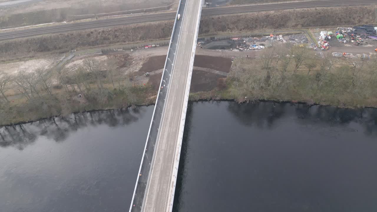 Aerial view of the new bridge over River Tay before the official opening day.