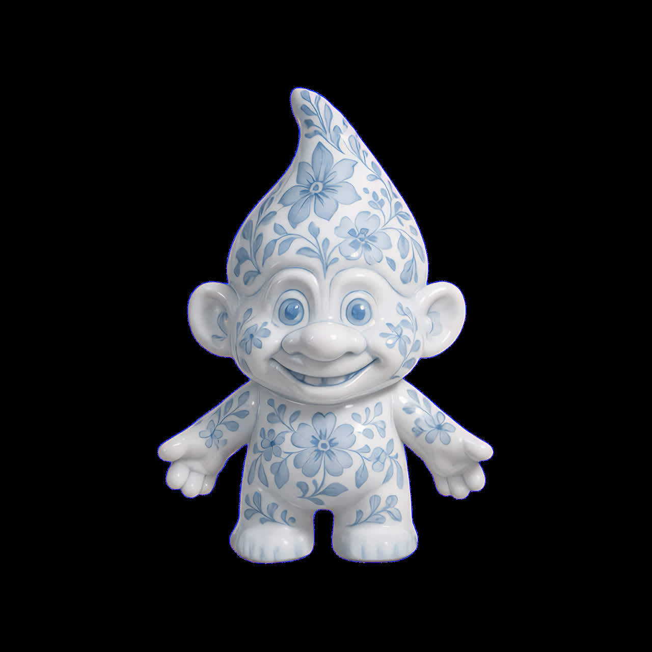 Troll in ceramica con motivi floreali