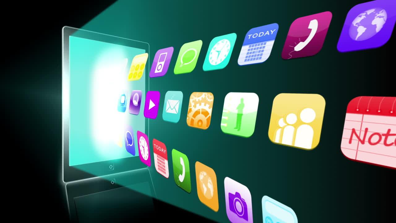 Application icons beaming from tablet pc