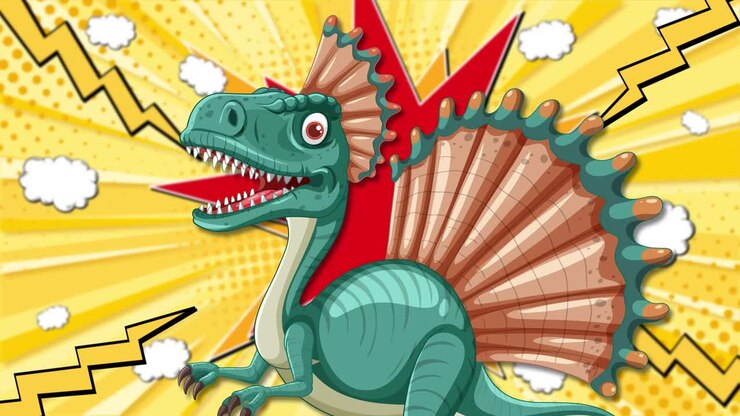animierter dinosaurier mit comic-stil-hintergrund