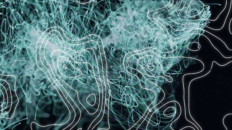 Animation of network of white map lines over green smoke trails