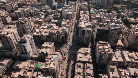 Aerial-Flying-Over-Modern-Karachi-Skyline-Buildings