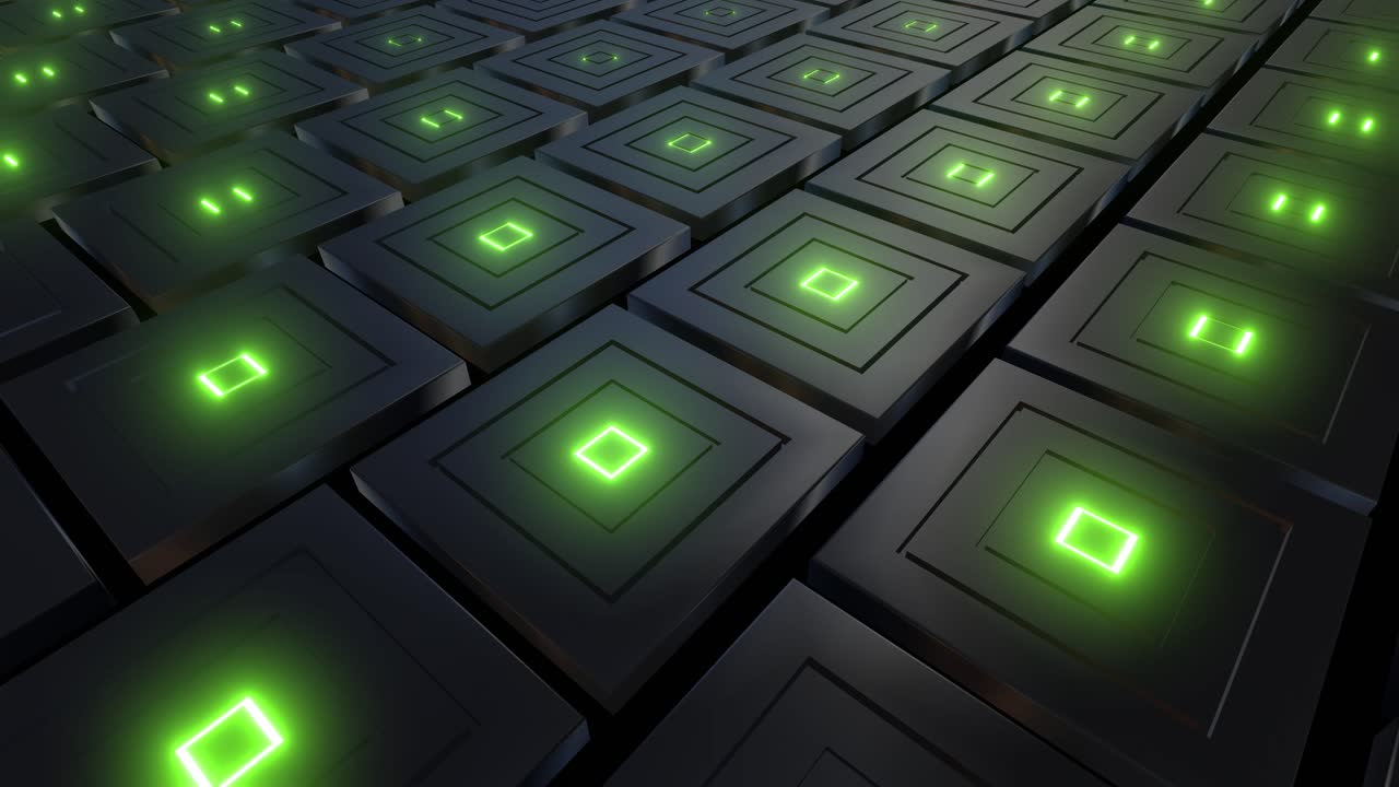 Abstract Glowing Green Square Pattern