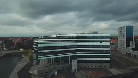 drone footage of building in aarhus, denmark