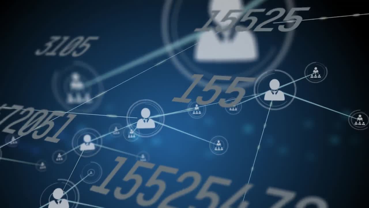Animation of network of connections with icons and data processing