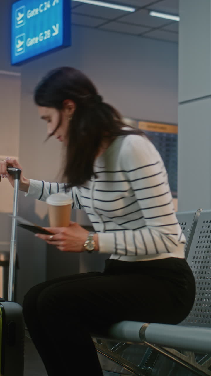 mujer esperando en el aeropuerto