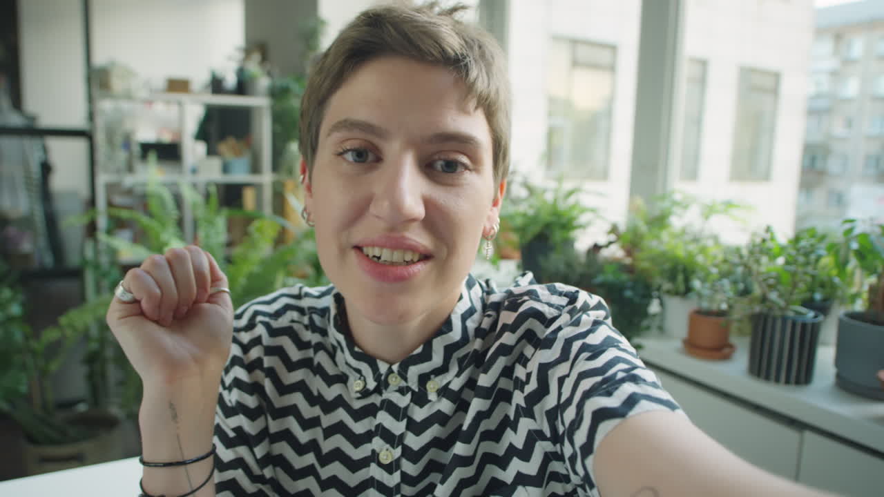 POV of Woman Web Calling from Office