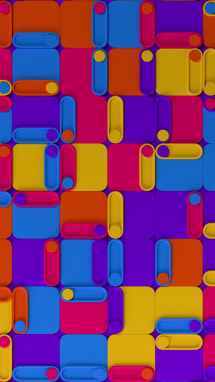Colorful Abstract 3D Geometric Pattern with Sliding Elements. Vertical looped animation