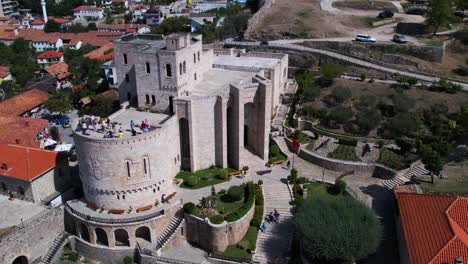 tourists visiting historic museum of national albanian hero skanderbeg in kruja fortress