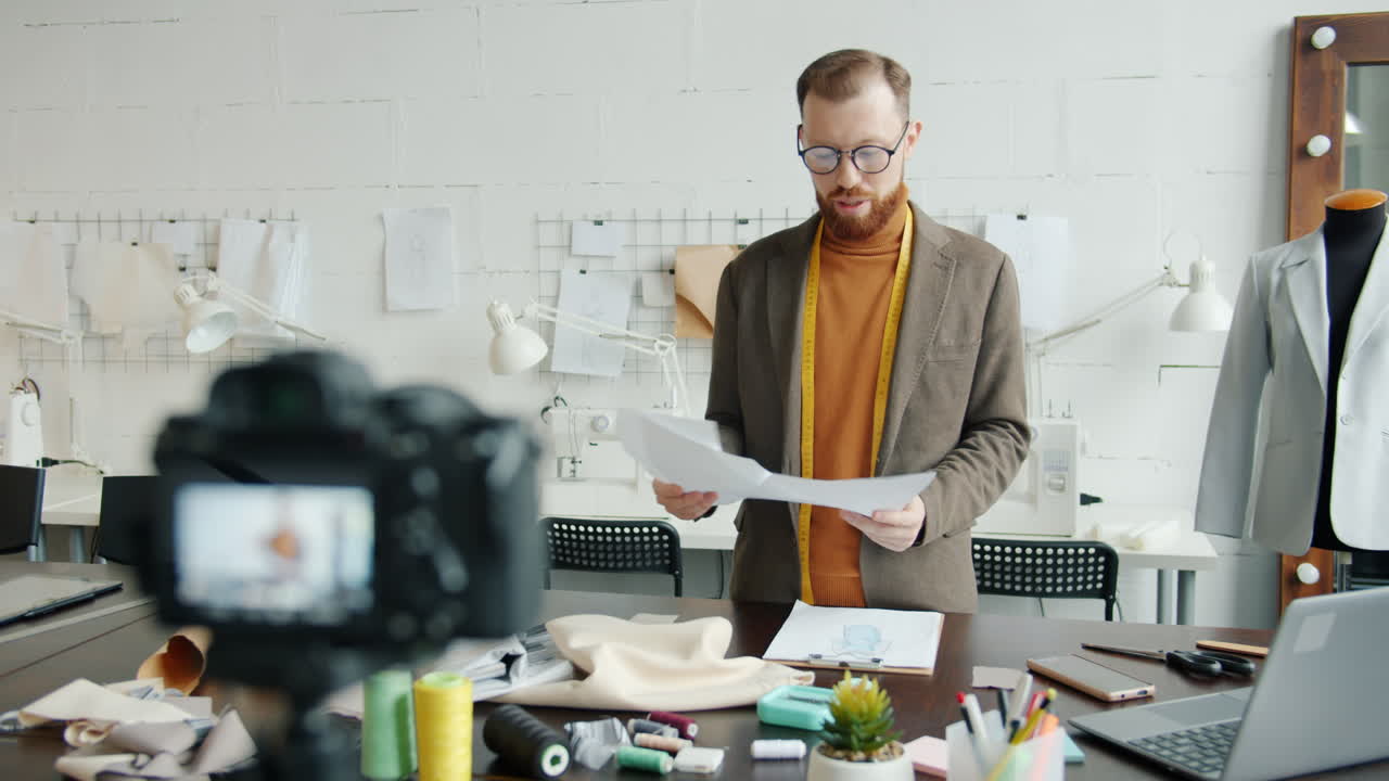 Fashion Designer Explains New Collection in the Studio