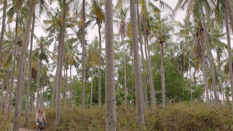 Mujer-Montando-Bicicleta-Explorando-Una-Isla-Tropical-Chica-En-Bicicleta-Disfrutando-Del-Hermoso-Bosque-De-Palmeras-4k